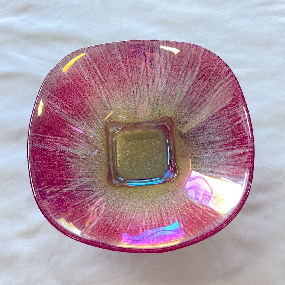 Glass art bowl pink/red(watermelon) sun burst ombré glitter